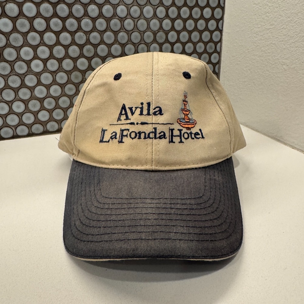 Avila La Fonda Hotel Hat Cap Vintage Beige Strap Back Otto Spell Out Graphic
